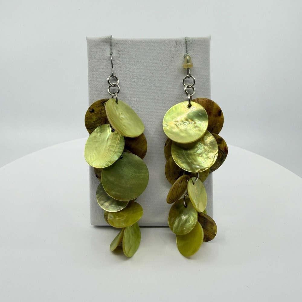 Natural Shell Disc Statement Dangle Earrings Multi-Layered Boho Beach Jewelry - Picture 4 of 13